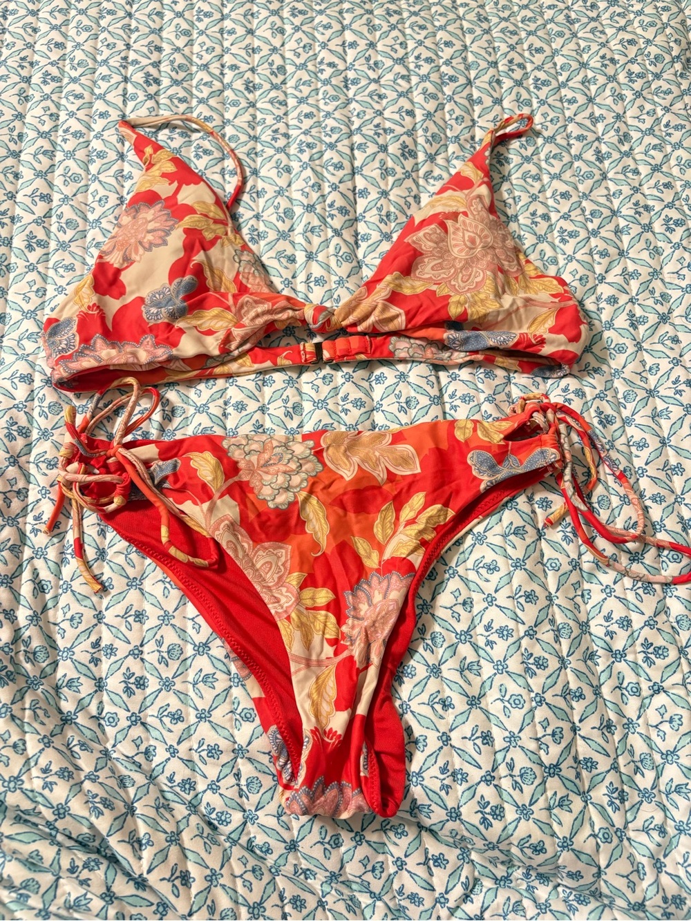 O'Neill Red Floral Tie-Side Bikini Set